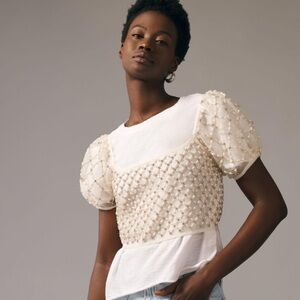 Anthropologie Sheer Pearl Rhinestone
Embellished Cap-Sleeve Topper